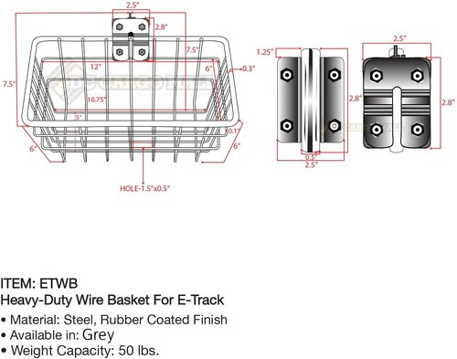 DC Cargo Mall E Track Basket – Bolt-On Wire Bin Organizer – Compact E Track Storage & Accessories for Trailers and Trucks