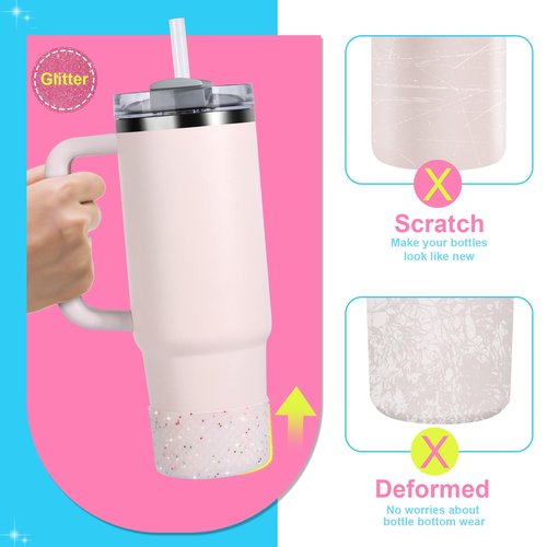 Desing Wish Glitter Diamond Silicone Boot Compatible with 20-40oz Stanley Tumbler Cup, Anti Hitting Water Bottle Boot for 12-24oz Hydr0 Flask, Thermoflask, Iron Flask 2.83'' Width (Tangerine Glitter)