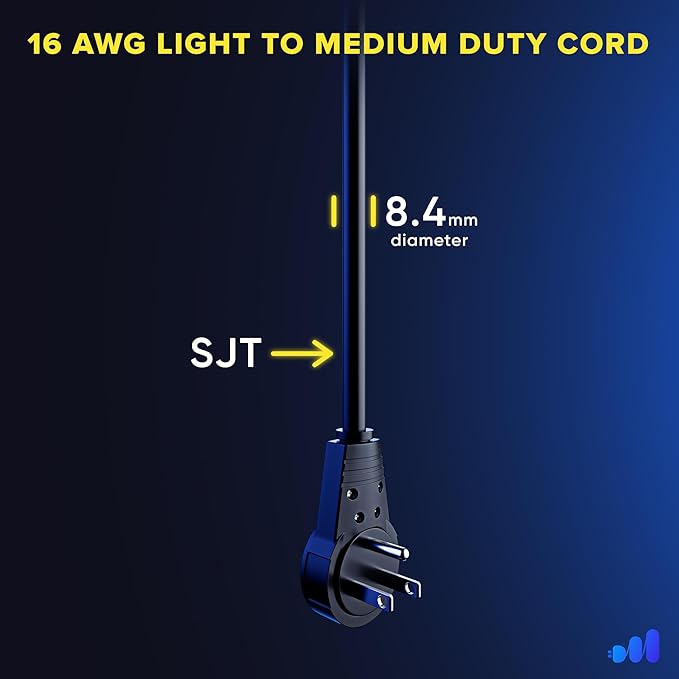 Maximm Cable 0.5 Feet 360° Rotating Flat Plug Extension Cord/Wire, 3 Prong Grounded Wire 16 Awg Power Cord - Black UL Certified