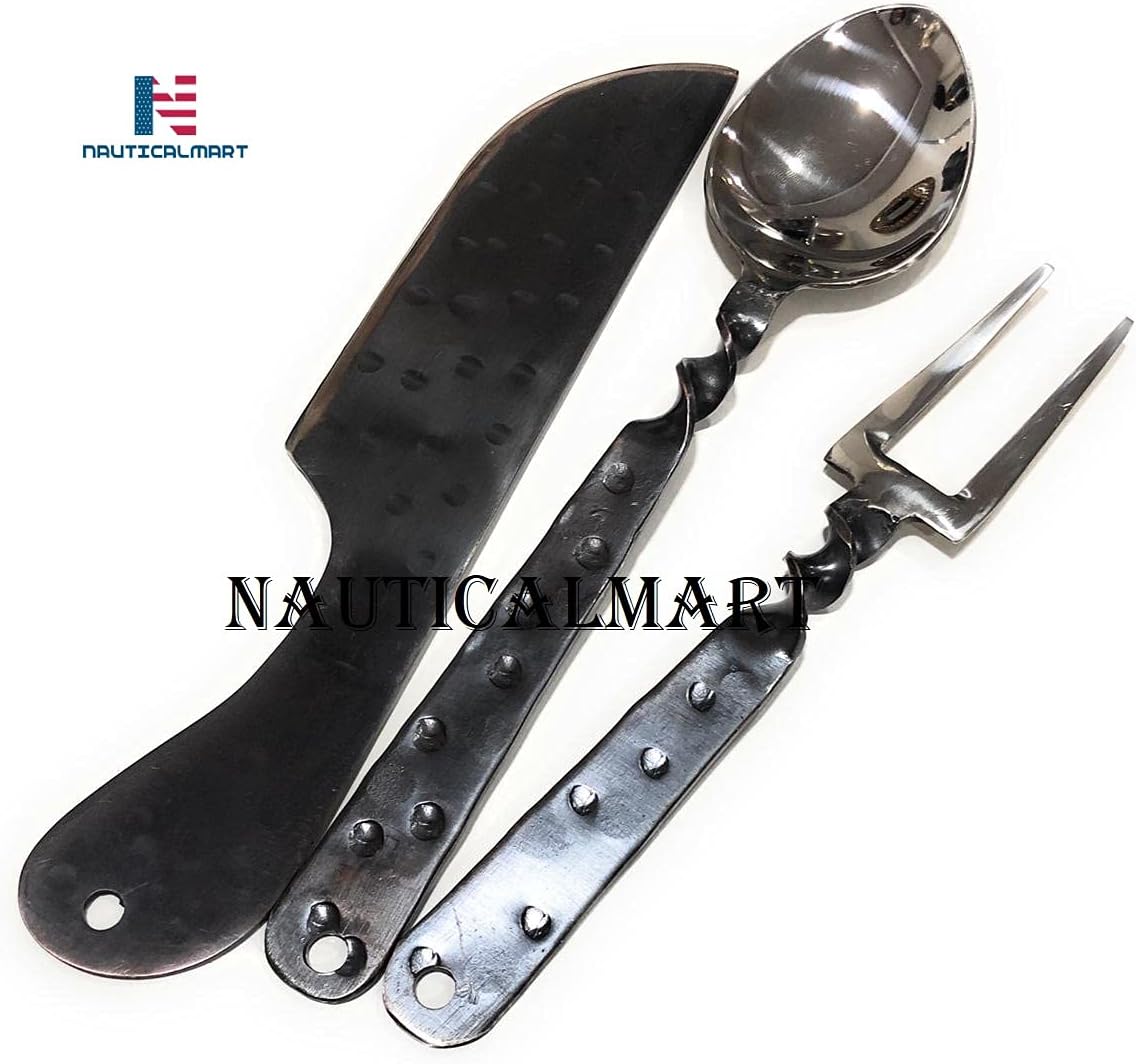 Nauticalmart Hand Forged Medieval Cutlery Set in Leather Pouch, Ideal for Re-enactment