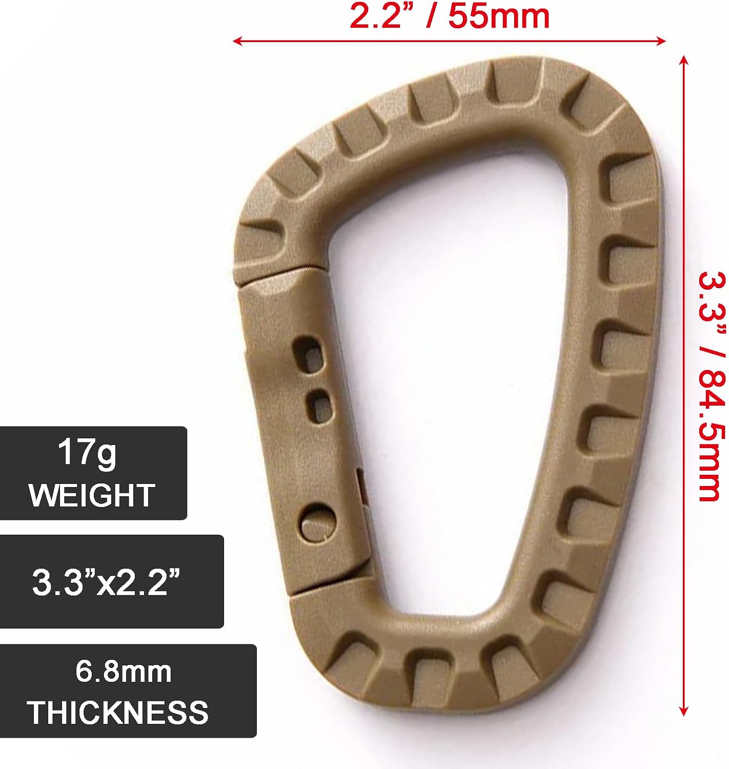 Tactical Gear Clips Plastic Carabiner Keychain Clip D-Rings Spring Snap Hook for Backpack, Molle System, Bag, Key Chain