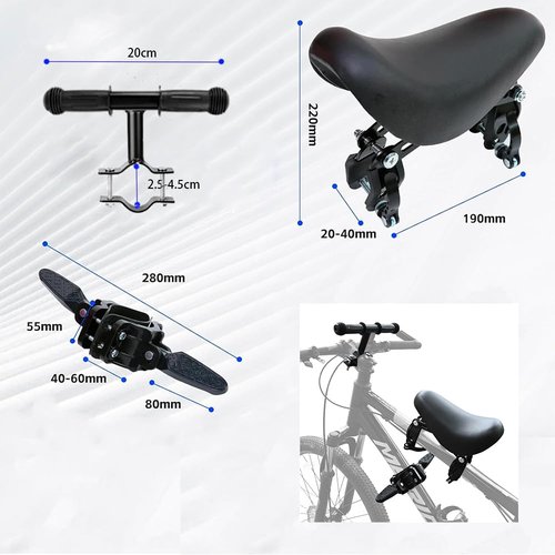 Detachable Front Mounted Kids Bike Seat with Handlebar & Foot Pedals for Children 2-5 Years, Toddler Bike Seat for Adult Bicycle, Secure & Comfortable Bike Attachment for Kids