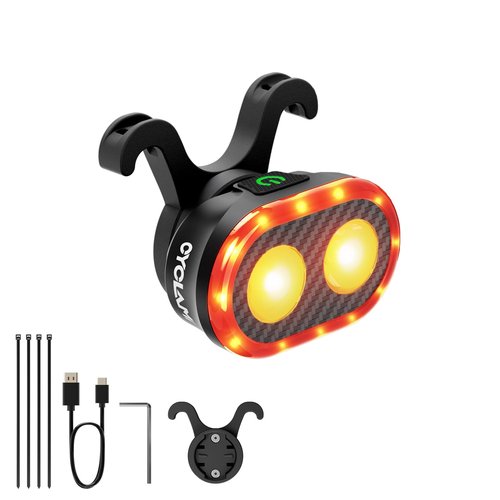 CYCLAMI Bike Tail Light, Smart Brake Sensing Bicycle Rear, Main + Sub Light Auto On/Off, 4 x 5 Modes, Ultra Bright LED Back Lights, IPX6 Waterproof, USB Rechargeable, Cycling Safety Accessories