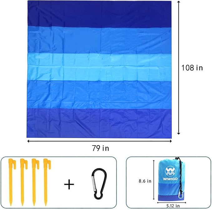 Beach Blanket Sandproof Extra Large Beach Mat Adults Waterproof Quick Drying Sand Free Mat Made by Premium Polyester with 4 Stakes & 4 Corner Pockets for Outdoor Travel Camping Hiking