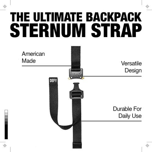 DEFY Sternum Strap | 3"-18" Adjustable Front Straps With Durable, Quick Release Buckle | Replacement Chest Straps for Backpacks | Detachable Strap, Hold Up to 1000 lbs