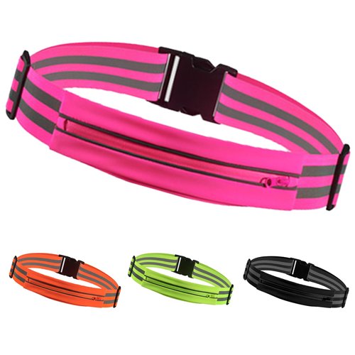 Oeyliz Running Belt Running Phone Belt for Women and Men Phone Holder Runners Pouch Waist Reflective Runners Money Belts Exercise Waist Workout Jogging Running Gear Accessories (Pink）