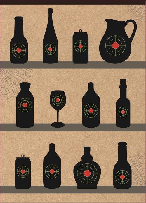 Shooting Targets Paper Bundle - Black blottles & Glasses 12"x18" (Front and Back) - 50 Pack, Indoor & Outdoor Range