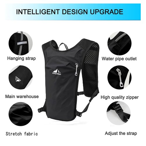 VelleyHiker Hydration Pack Lightweight Hydration Running Backpack for Men & Women, 6L Breathable Bike Rucksack for Cycling, Hiking, Outdoor Sports, and Travel