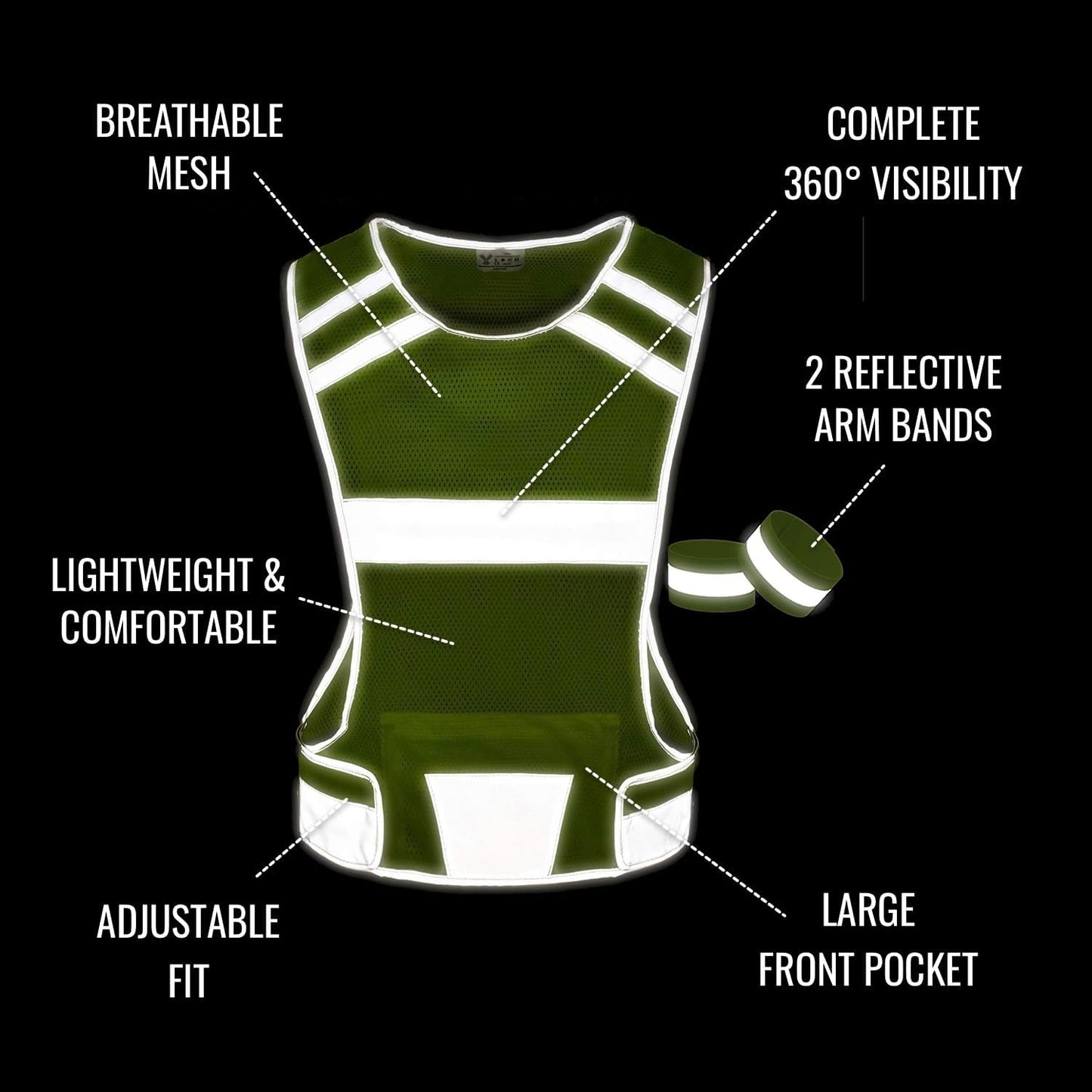 Mesh Reflective Vest with Inside Pocket - High Visibility Reflective Running Safety Vest Straps for Men Women & Kids