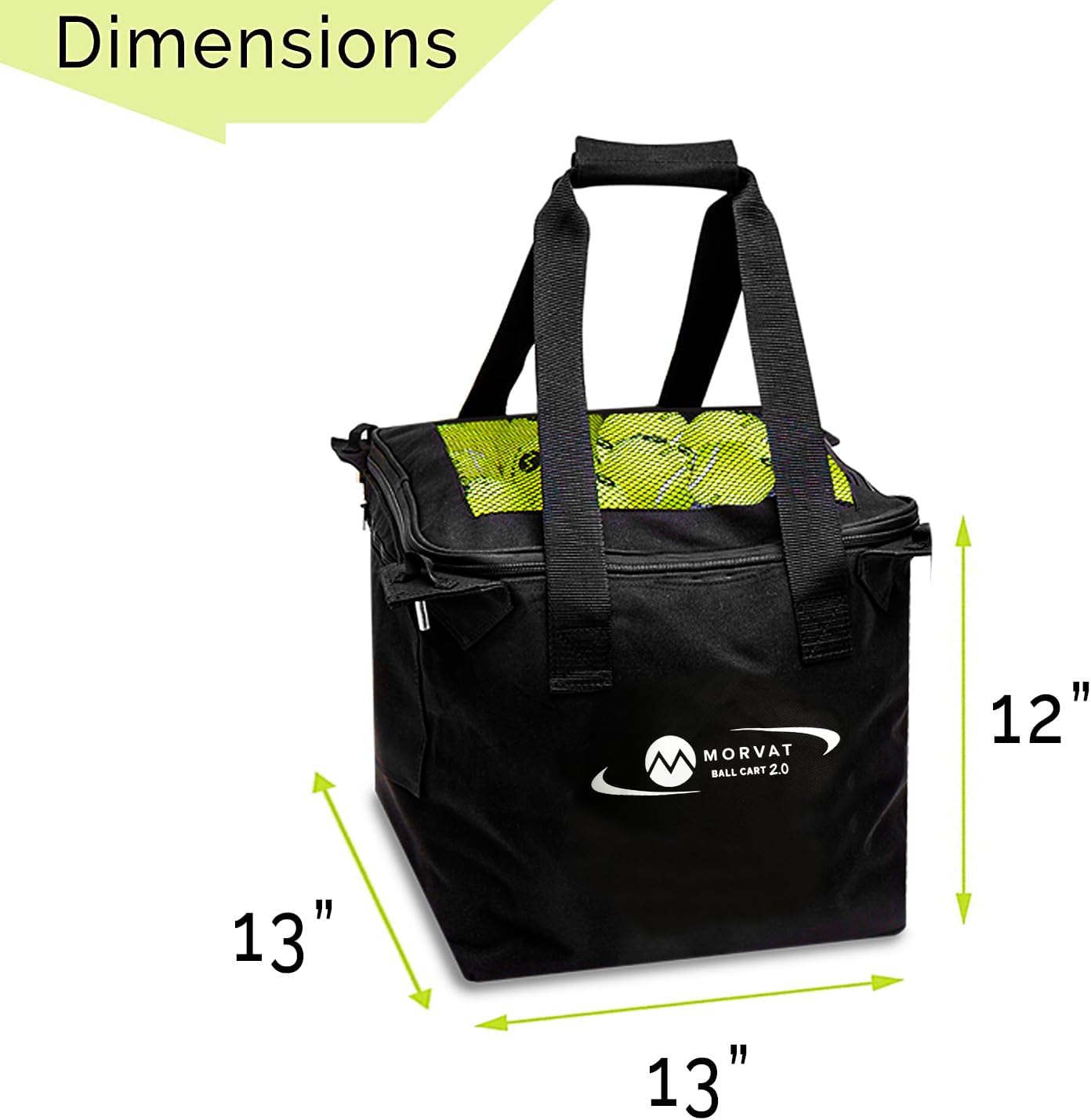 MORVAT Professional Tennis & Pickle Ball Hopper Holds 165 Balls Heavy-Duty Pro Sports Practice Cart, Foldable Portable Compact & Lightweight Zippered Pocket & Racket Holder, Carry Bag + 3 Tennis Balls