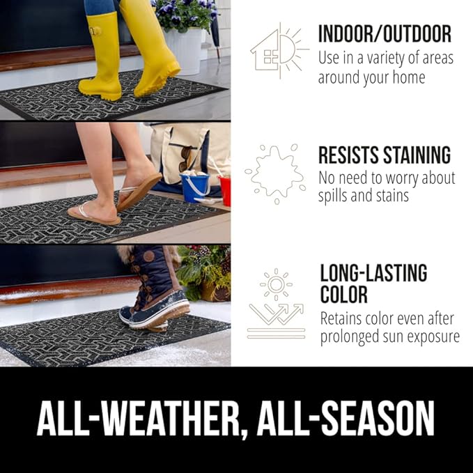 GORILLA GRIP 100% Waterproof All-Season WeatherMax Doormat, 47x35, Durable Natural Rubber, Stain and Fade Resistant, Low Profile, Indoor Outdoor Door Mats, Easy Clean Patio Entry Mat, Slate Geometric