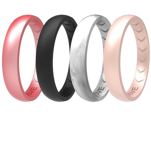 icooci 10/6/4 Packs Inner Arc Ergonomic Breathable Design, Silicone Rings for Women, Women's Silicone Wedding Band, 6mm Wide - 2mm Thick,Size 09