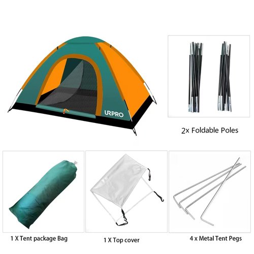 URPRO Portable Camping Tent, 2 Person Lightweight, Waterproof Windproof, UV Protection for Outdoor Orange & Green US