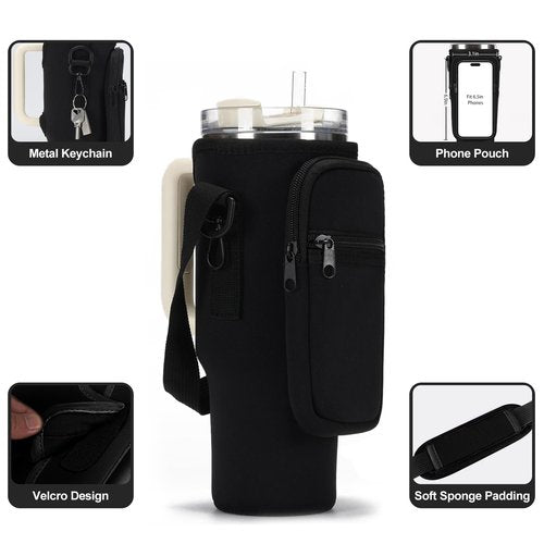 MAXTOP Water Bottle Carrier Bag for Stanley 40/30 oz Tumbler with Phone Pocket，Water Bottle Holder with Adjustable Strap & Handle Strap Stanley Cup Accessories