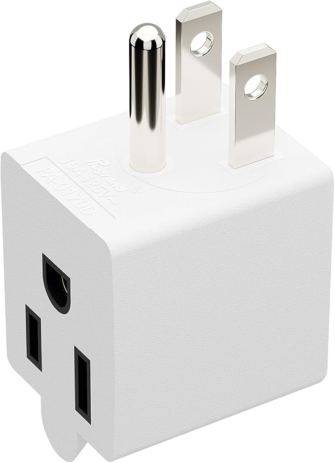 90 Degree Adapter Right Angled Downward Angled USA 3-Prong Male-Female Adapter, 5-15P to 5-15R Direction Changer, White