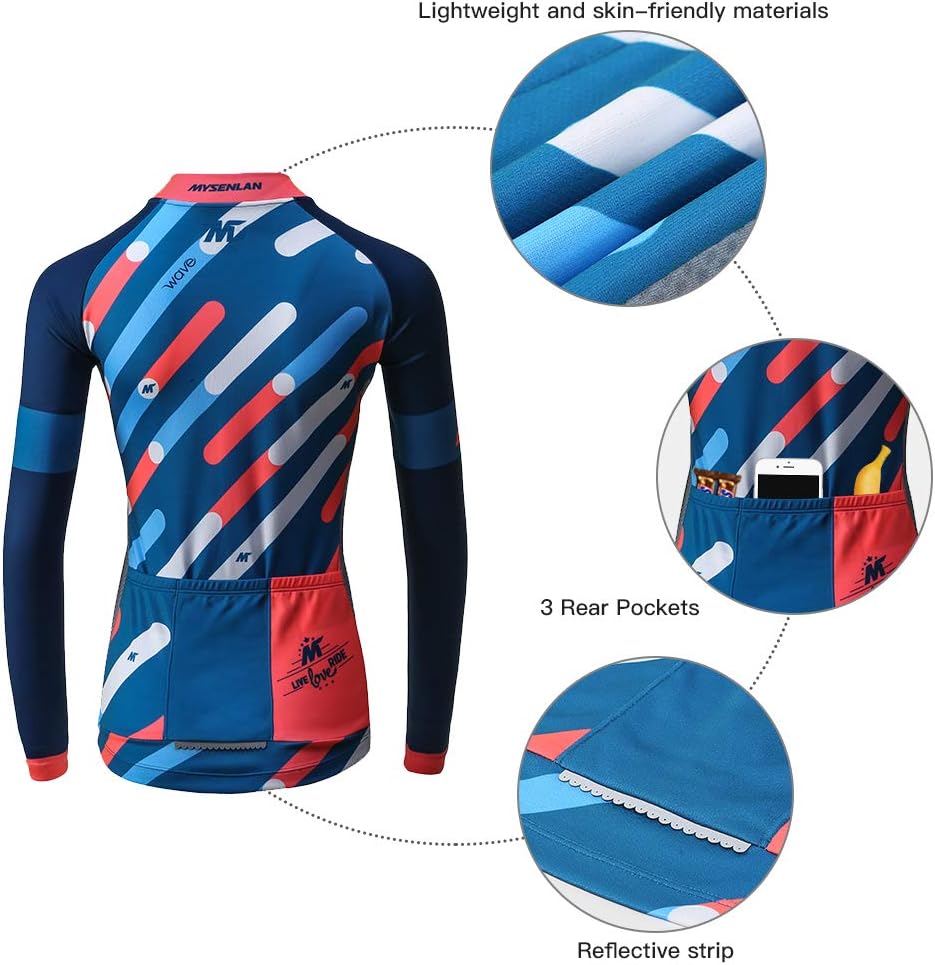 Mysenlan Women's Cycling Long Sleeve Breathable Jersey Set 3D Padded Long Pants Bike Shirt Bicycle Tights Clothing