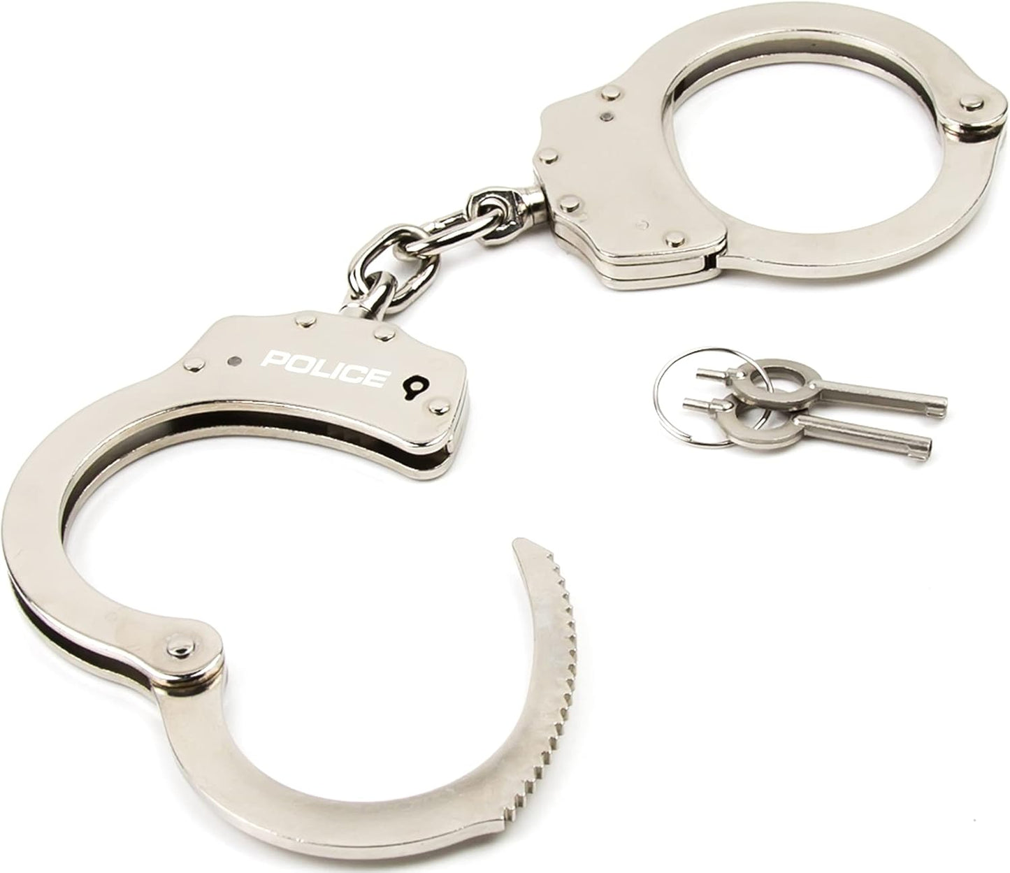 POLICE Handcuffs – Heavy Duty Grade Professional Steel Hand Cuffs, Double Lock Metal Silver Finish for Security & Personal Safety