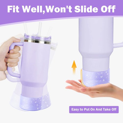 CHEMLLC Glitter Bling Silicone Boot for Stanley Cup 20 oz 30 oz 40 oz, Protector Cover for Stanley Cup Bottom, Cup Accessories Straw Cover (Bling Purple)