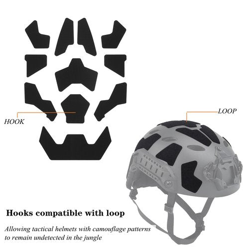 Universal Airsoft Helmet Decorative Sticker DIY Tactical Helmet 11Pcs/Set Helmet Patches Hook Fastener Sticky Helmets Magic Fixed Cable Military Army (Black CAMO)