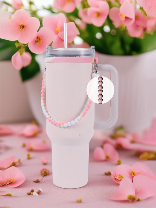 Versatile Silicone Water Bottle Holder and Sling,Water Bottle Handle-Durable,Soft Handle with Strap-Fits 8-40oz Bottles, Stanley Cup Compatible-Perfect Accessory (pinkYellowHeart)