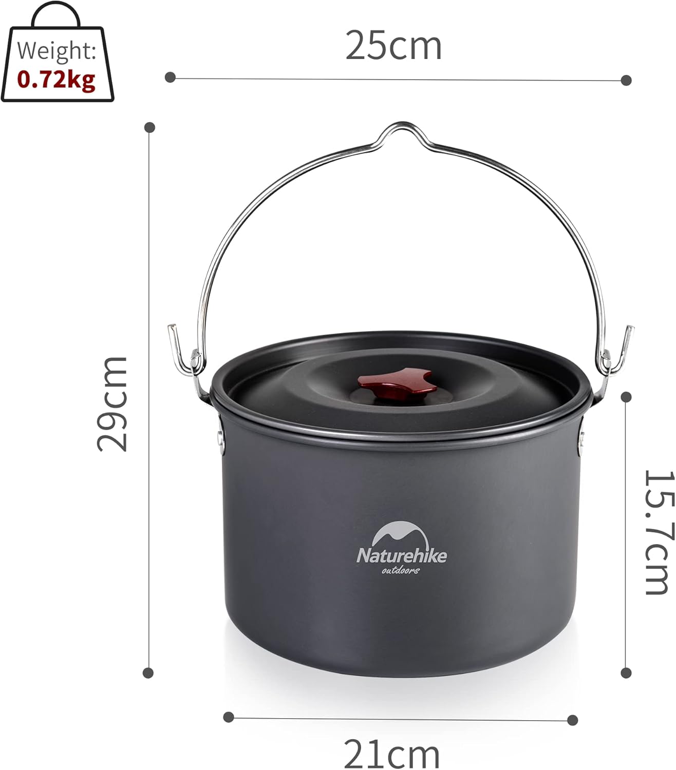 Naturehike Camping Soup Pot Cookware with Lid Large Outdoor Portable Hanging Pot Cooking Set for 1-6 People