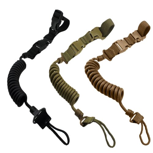 Tactical Pistol Lanyard 3 Colors Pistol Retention Lanyard for Military Police Law Enforcement Security Spring Strap Anti-Loss Elastic Pistol Coil Lanyard with Detachable Buckle for Belt MOLLE Backpack