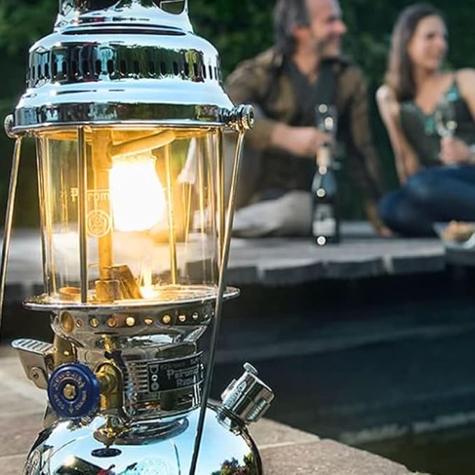 Petromax HK500 Pressurized Lantern, 500 Candlepower with 1 Quart Kerosene Tank for Home, Camping or Emergency Lighting, Hand Assembled High Pressure 400 Watt Lamp, Polished Brass