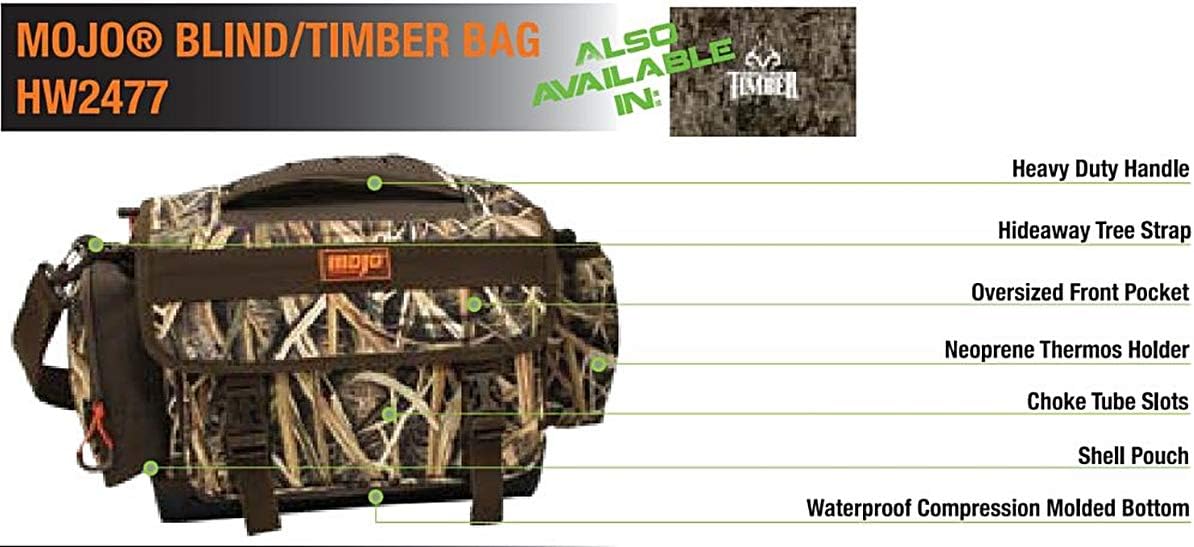 MOJO Outdoors Timber and Blind Bag Duck Hunting Duffle, Mossy Oak Blades Camo Duffle Bag