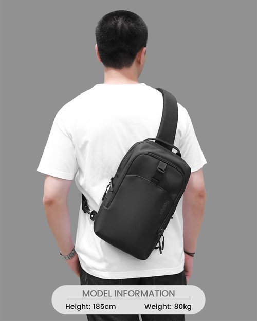 Soulgo EDC Sling Bag for Men & Women, 5.5L Water-resistant Crossbody Backpack Chest Shoulder Bag Compatible with 11 inch iPad Pro/Air, Lightweight Daypack for Daily Use-Black