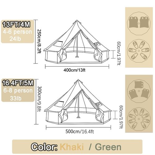 SECTORWING Glamping Bell Tent with Top Stove Jack for All Year Living, 300D Oxford Waterproof Yurt Tents House for Camping Glamping,Parties,Outdoor Events (Off White, 5M/16.4ft| 6Person)