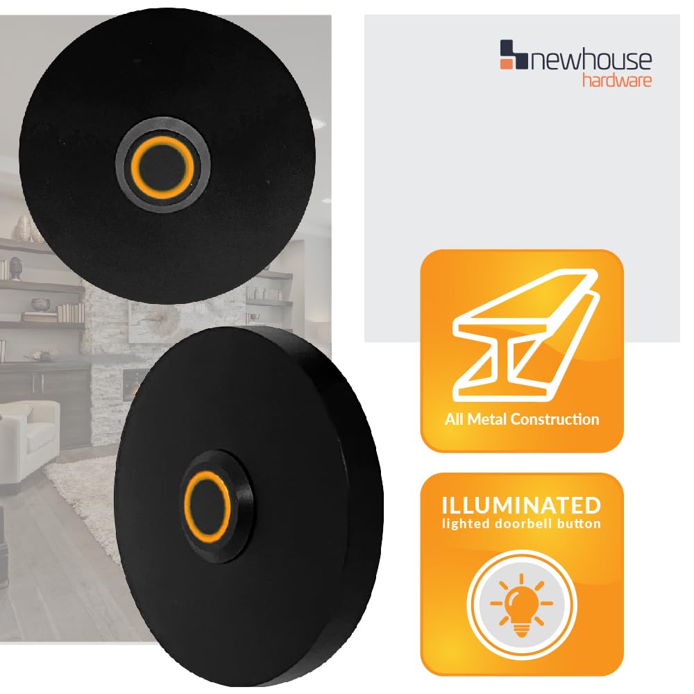 Newhouse Hardware Rectangular Lighted Wired Metal Doorbell Button in Black BT6BL, for Doorbell Chime, Buzzer, or Ringer, Door Bell Button Only, Buzzer Button with LED Button Light