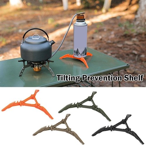 Orange Folding Universal Fuel Can Canister Stand, Tripod Stabilizer for Camping Stoves, Upgrade Compact Butane Gas Tank Bracket, Base Tilting Prevention Shelf and Footrest, Camping Stoves
