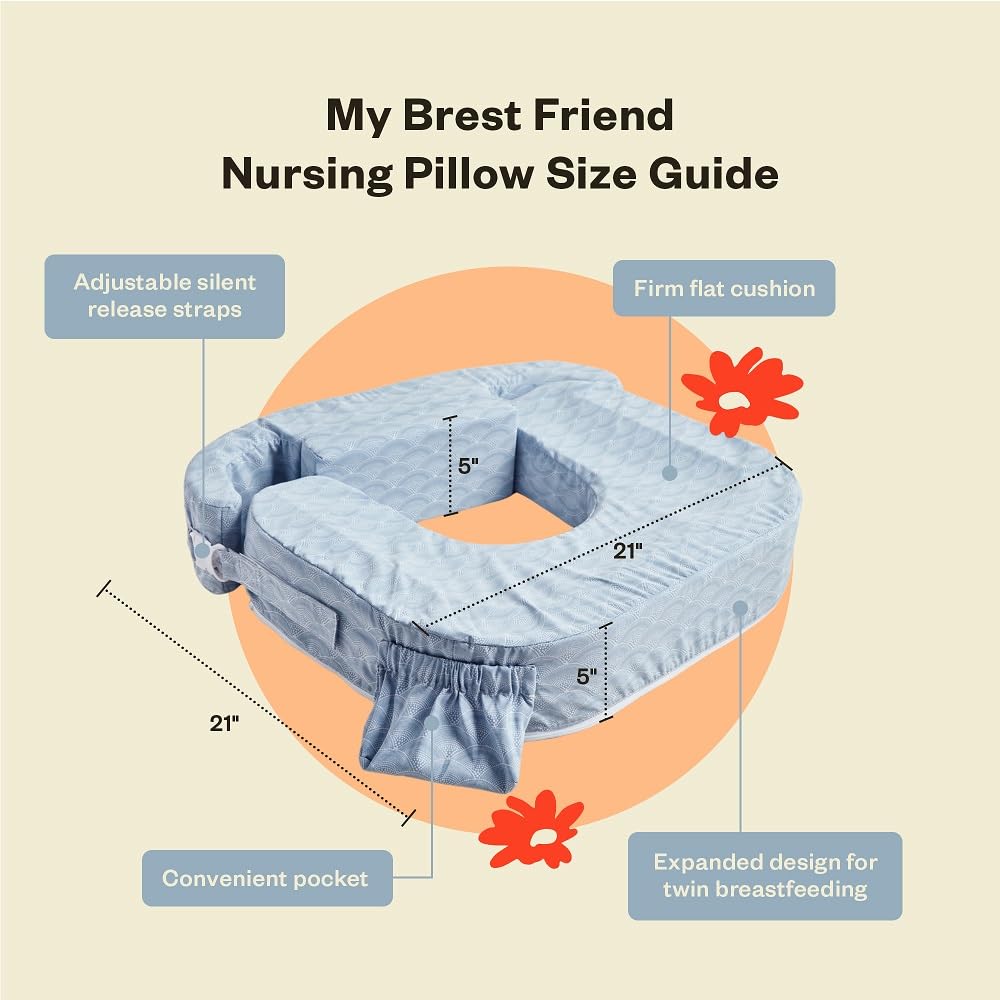 My Brest Friend Twin Nursing Pillow - Enhanced Comfort with Slipcover - Ultimate Ergonomic Support for Breastfeeding- Adjustable Strap and Silent Release Buckle with Handy Side Pocket, Evening Grey