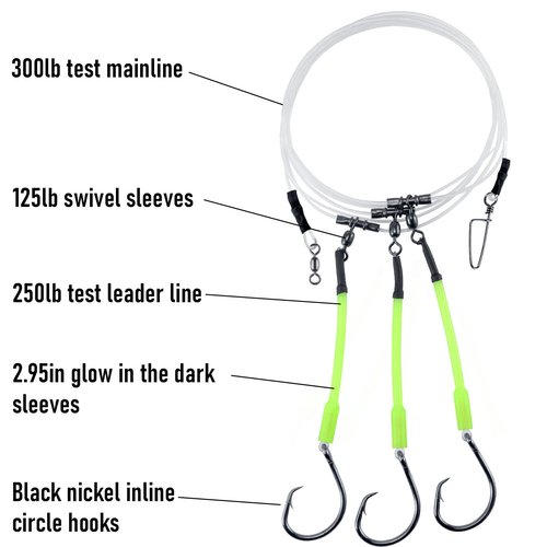 Dr.Fish 2 Pack Deep Drop Snapper Rig 6ft Bottom Fishing Rigs, 3 Circle Hooks with Glow Sleeves Saltwater Fishing Fluorocarbon Leader Line Wire for Halibut, Grouper Redfish 6/0 X 3