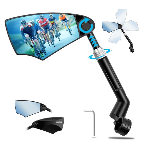 EMERK Anti-Glare Handlebar Bike Mirror: Bike Rear View Mirror With Retractable & 360°Adjustable Lens, HD Blast-Resistant Bicycle Mirror For 20-23mm Handlebar (Left)