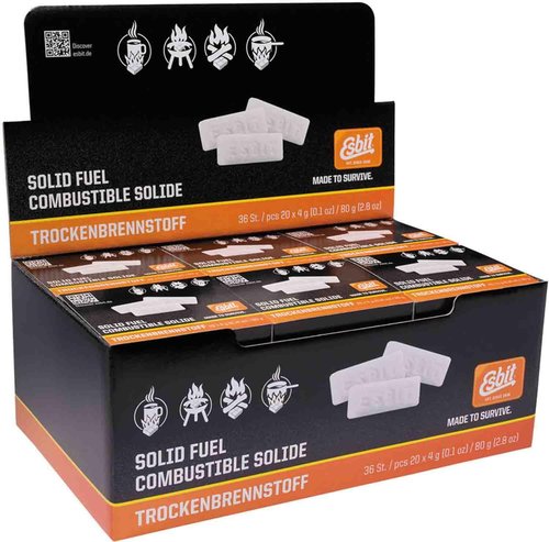 Esbit 4g Solid Fuel Tablets for Backpacking & Camping Stoves & Grills, 1300-Degree Smokeless Emergency Fire Starter Squares, 60 Pack
