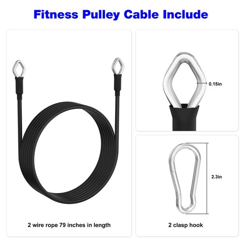 BZTT Total Gym Cable 79 Inch - Fitness Pulley Cable Replacement Cable Machine Attachment Pulley Rope, Fits for Cable Machine Home Gym 5mm Heavy 1000, 1500, 2000, 3000, XLS Pulley Pull Rope - 2 Pack