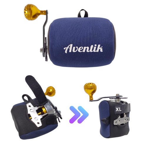 Aventik Neoprene Fishing Reel Cover Pouch Round Baitcasting Trolling Reels Storage Conventional Reel Cover Durable Soft Protection (Black/Red, XL:5.1''Width x 3.5''Diameter)