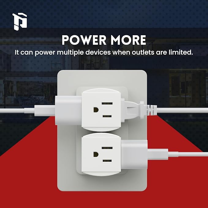 3 Outlet Wall Adapter, 90 Degree 3 Way Plug Adapter Cube Tap, 3 Prong Multi Plug Outlet, Outlet Extender for Home Office School Dorm, ETL Listed, White