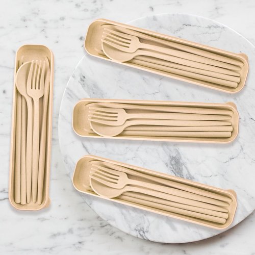 ZGQHZR 4 Sets Reusable Utensils Set with Case,Camping Cutlery Set Travel Silverware Set with Case Lunch Utensils Set for Work,Utensil Sets for Lunch Picnic Daily Use Outdoor (Beige)