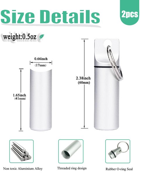 Morn Light 2 Pack Portable Pill Holder Keychain Set, Waterproof Metal Pill Case with Carabiner for Travel & Daily Use