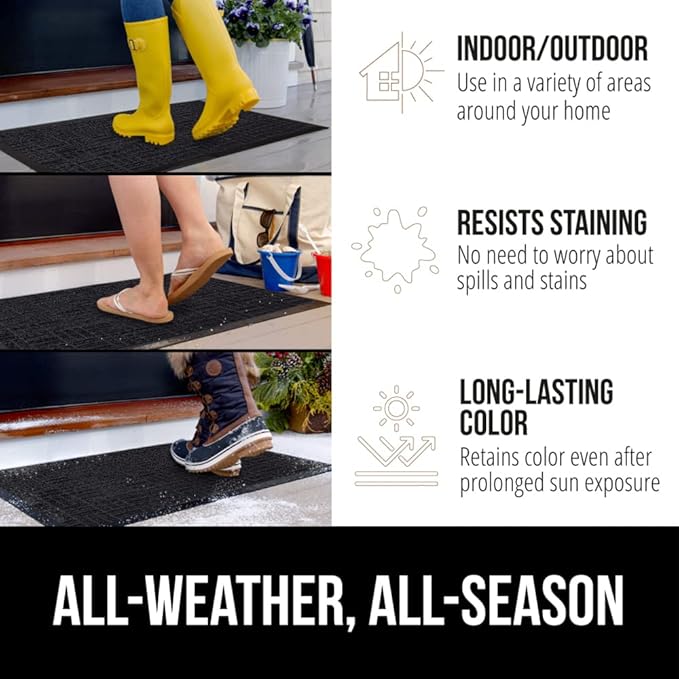 GORILLA GRIP 100% Waterproof All-Season WeatherMax Doormat, 47x35, Durable Natural Rubber, Stain and Fade Resistant, Low Profile, Indoor Outdoor Door Mats, Easy Clean Patio Entrance Mat, Midnight Maze