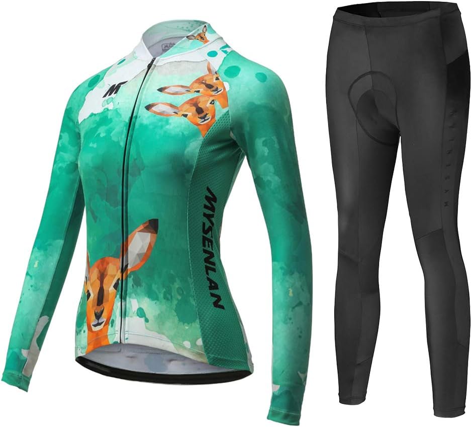 Mysenlan Women's Cycling Long Sleeve Breathable Jersey Set 3D Padded Long Pants Bike Shirt Bicycle Tights Clothing