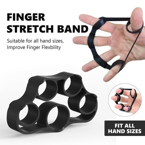 Hand Grip Strengthener Kit with Wrist Strengthener - Ultimate Hand Exerciser Set for Forearm Workout, Adjustable Grip Strength Trainer, Stress Relief Ball, Exercise Ring, Training and Recovery (BLACK)