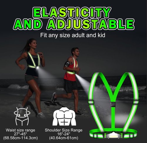 Running Lights for Runners, Runners Lights for Night Safety, Lighted Vest for Walking at Night, Adjustable Chest Light for Running, Reflective Running Gear Rechargeable for Walking/Cycling/Jogging