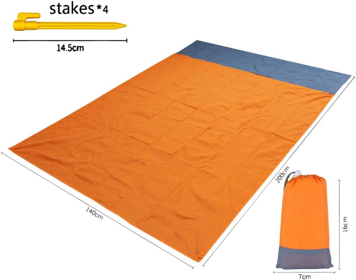 Sportmusies Waterproof Outdoor Blanket Beach Mat, Compact for Picnic, Camping, Hiking, Travel, Festival - 78" x 55", 4 Stakes, 1 Pouch