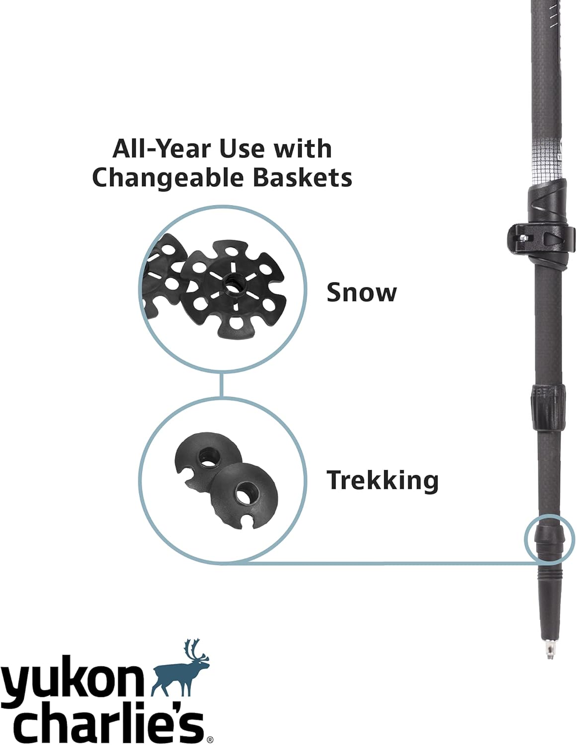 Yukon Charlie's Sherpa Trekking Poles, Twist Lock Adjustment System, Hiking Poles and Snow Baskets, Multiple Styles & Sizes