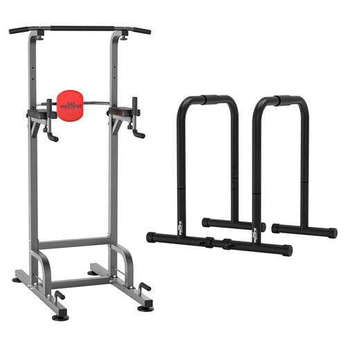 RELIFE Power Tower Pull Up Bar Station Workout Dip Station for Home Gym Strength Training Fitness Equipment,400LBS