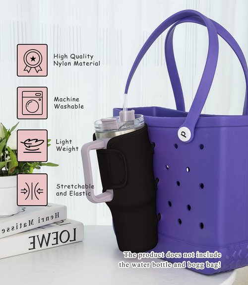 Bogg Bag Cup Holder for Stanley Cup Holder 40 oz Water Bottle Holder Adjustable Drink Organizer Accessories Compatible with All Bogg Bag and Simple Modern Beach Tote(Black)