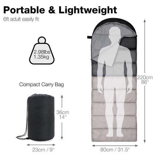 Outplea Lightweight Backpacking Sleeping Bag for Adults Hiking Camping, Compact 3 Seasons Sac Couchage, Grey